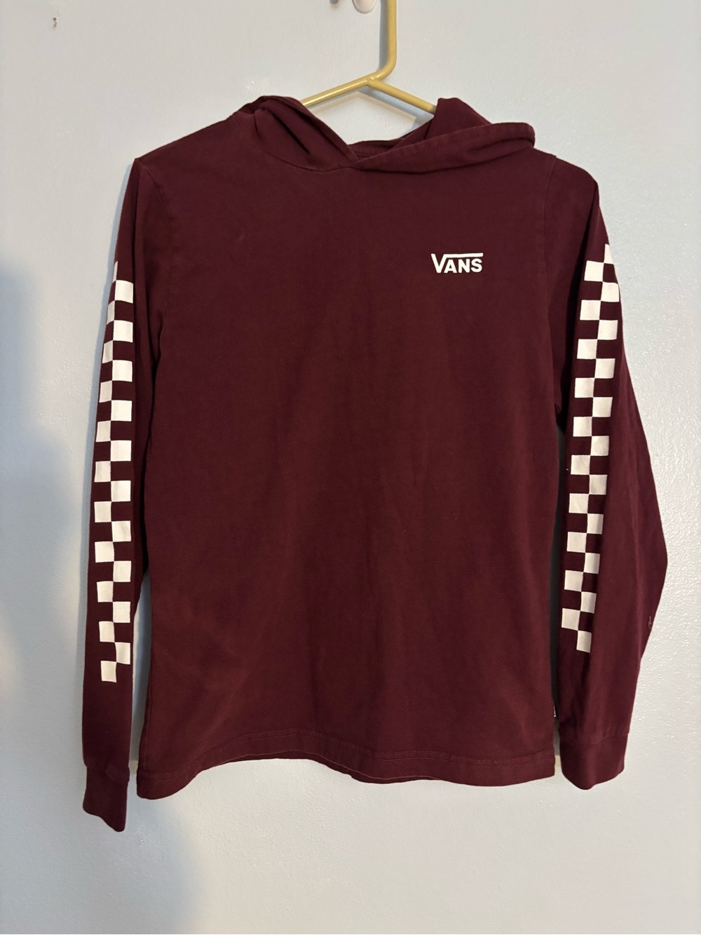 Vans Kids Maroon Hoodie with White Checkerboard Sleeves